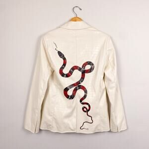 Forever 21 White Faux Leather Snakeskin Snake Graphic Blazer